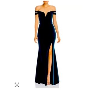 Aqua Off-the-Shoulder Velvet Gown